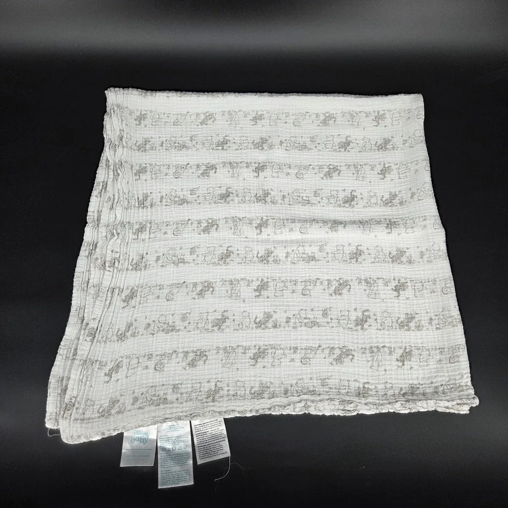 Aden + Anais Disney Baby Winnie the Pooh Cotton Muslin Swaddle Blanket White Tan